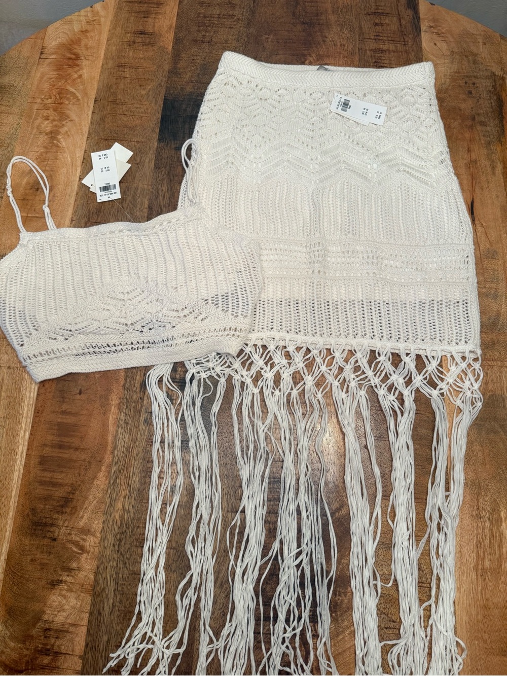 NWT Abercrombie Crochet Fringe Crop Top & Skirt Set — Cream Size Small